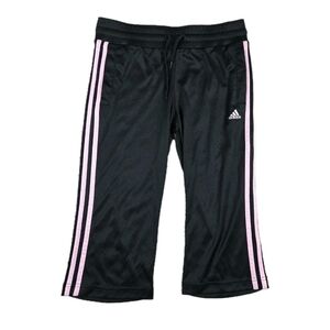 Y2k Adidas Cropped Track Pants Women Small Black Pink Low Rise Preppy Streetwear